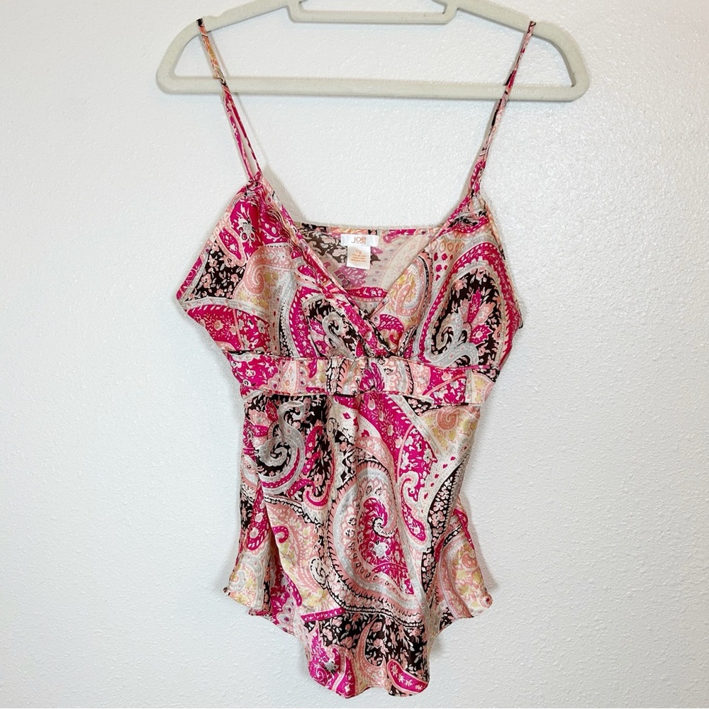 Pink Brown Paisley Silk Cami Y2K 90s Empire Waist Hippie Boho